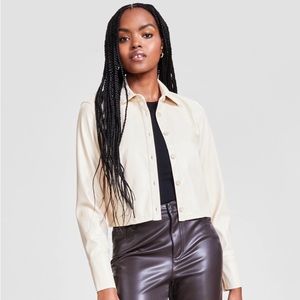 NWT Bar III Cream Cropped Faux Leather Jacket